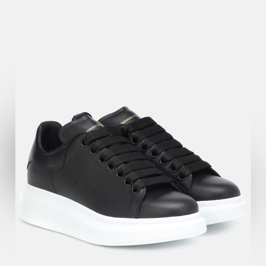 New Alexander Mcqueen Black Leather Platform Designer Sneakers - Mint Condition